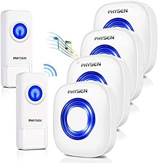 Wireless Doorbell PHYSEN Door Bells & Chimes Wireless with Mute Mode,58 Doorbell Chime, 5 Volume Levels,1000-ft Range,4 Receivers & 2 Doorbell Button for Home with LED Strobe  Model CW