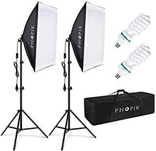 PHOPIK Softbox Lighting Kit 2X20X28 inch Professional Continuous Studio Photography Photo Studio Equipment with 2×85W 5500K E27 Socket Bulbs for Portraits and Product Shooting