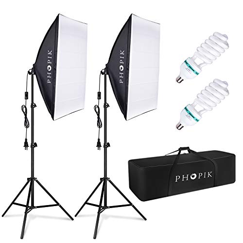 PHOPIK Softbox Lighting Kit 2X20X28 inch Professional Continuous Studio Photography Photo Studio Equipment with 2×85W 5500K E27 Socket Bulbs for Portraits and Product Shooting