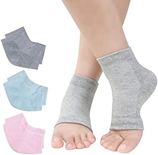 Vented Moisturizing Gel Heel Socks, 3 Pairs Toeless Spa Sock for Foot Care Treatment, Cracked Heels, Dry Feet, Foot Calluses (Grey, Green, Pink)