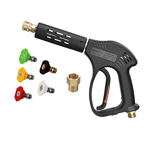 M MINGLE Short High Pressure Washer Gun, 5000 PSI, Replacement for Hot and Cold Water, M22 Fitting, 5 Nozzle Tips