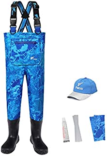 8 Fans Youth Waders, Bootfoot Waders for Kids, Breathable Lightweight Waterproof Fishing Hunting Waders for Toddler (3T)