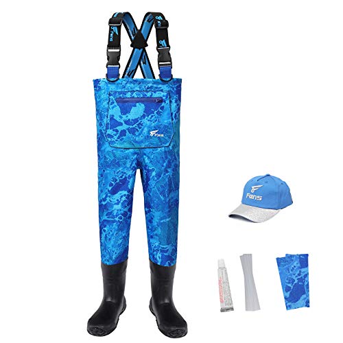 8 Fans Youth Waders, Bootfoot Waders for Kids, Breathable Lightweight Waterproof Fishing Hunting Waders for Toddler (3T)