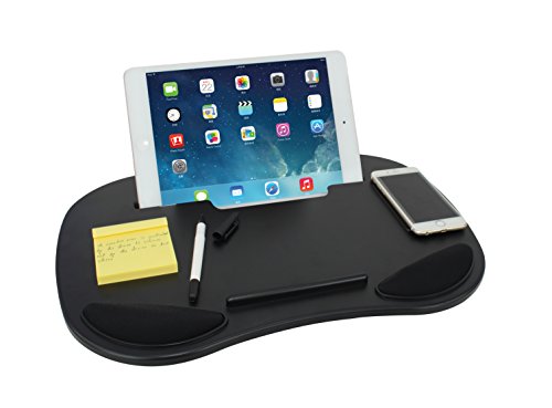 Smart Lap Desk w/ Media Slot for iPad or Smartphones - Cushioned Bottom for Stability and Comfort - Keeps Laptop Cool - Ideal for Doing Schoolwork or a Home Office Setup - Back to School Item (Black)