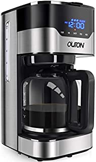 Outon Coffee Maker 12 Cup, Programmable Drip Coffee Maker, Multiple Brew Strength, Auto Shut Off, Keep Warm, Compact Coffee Machine with Glass Carafe & Reusable Coffee Filter, Black Stainless