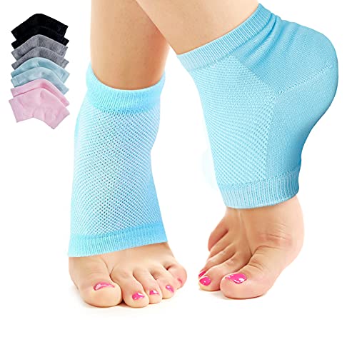 Nado Care 4 Pairs Heels Moisturizing Socks for Dry Cracked Heels Repair - Moisturizing Gel Heel Sleeves Open Toe Comfy Socks Day Night - Pink, Blue, Grey and Black