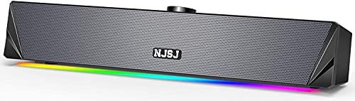 NJSJ Gaming PC Sound Bar,Powerful 10W Drivers Computer Speakers,360 Surround Sound & Rich Stereo Bass, Colorful LED Lights, 3.5mm Aux Input, USB Powered Wired Mini Soundbar for Desktop, Laptop