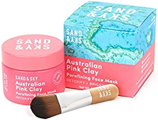 Sand & Sky Australian Pink Clay Porefining Face Mask Skin Care | Pink Clay Face Mask | Pore Minimizer & Pore Cleaner with Face Mask Brush Applicator