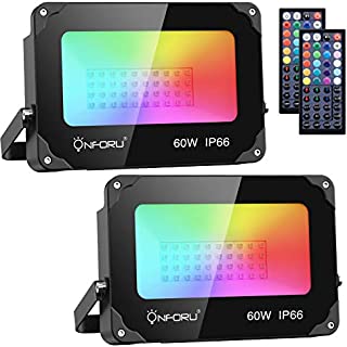 Onforu 2 Pack 60W LED RGB Flood Lights, Dimmable Color Changing Floodlight with 44 Keys Remote, IP66 Waterproof Outdoor Wall Washer Light with 20 Colors,6 Modes, Timing for Indoor, Party, Garden