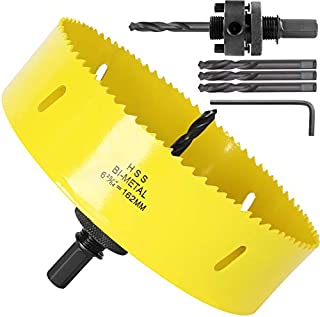 6-3/8 Inch Hole Saw with Heavy Duty Arbor, 6 3/8Recessed Lighting Hole Saw with 1-1/2 Inch Cutting Depth, Bi-Metal Hole Cutter for Smoothly Cutting Ceiling Tile Drywall Plywood Plaster Metal Plastic