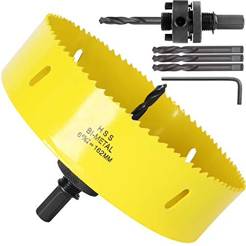 6-3/8 Inch Hole Saw with Heavy Duty Arbor, 6 3/8Recessed Lighting Hole Saw with 1-1/2 Inch Cutting Depth, Bi-Metal Hole Cutter for Smoothly Cutting Ceiling Tile Drywall Plywood Plaster Metal Plastic