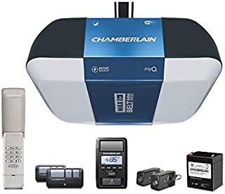 Chamberlain Group B1381 Bright LED Lighting Smartphone-Controlled Ultra-Quiet and Strong Belt Drive Garage Door Opener with Battery Backup and Max Lifting Power, 1.25 hp, Blue