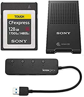 Sony 128GB Tough CEB-G Series CFexpress Type B Memory Card MRWG1T CFe-B/XQD Memory Card Reader and Knox Gear 3.0 4 Port USB Hub Bundle (3 Items)