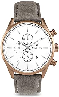 Vincero Luxury Men's Chrono S Wrist Watch - Top Grain Italian Leather Watch Band - 43mm Chronograph Watch - Japanese Quartz Movement (Khaki/Gray)