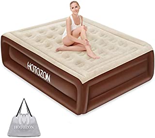 HOTOZON Air Mattress with Built-in Pump Queen Size, Inflatable Blow Up Air Bed with Carry Bag for Home Camping Travel, Raised Elevated Double Luxury Airbed, Foldable & Portable Air Mattresses Bronze