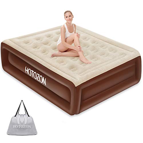 HOTOZON Air Mattress with Built-in Pump Queen Size, Inflatable Blow Up Air Bed with Carry Bag for Home Camping Travel, Raised Elevated Double Luxury Airbed, Foldable & Portable Air Mattresses Bronze