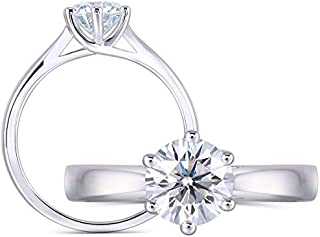 DovEggs 1ct 6.5mm Round Cut 2.6mm Band Width Lab Grown Moissanite Engagement Ring Sterling Silver for Women(6)