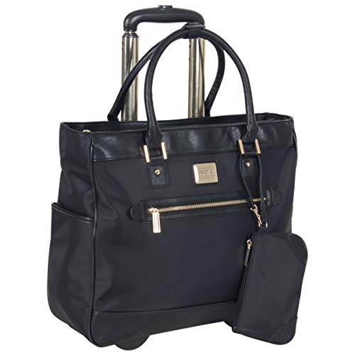 Kenneth Cole Reaction Runway Call Nylon-Twill Laptop & Tablet Business Travel, Black Wheeled Tote, One Size