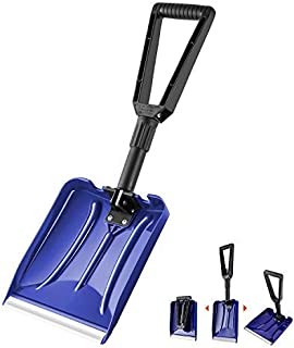 ORIENTOOLS Folding Snow Shovel with D-Grip Handle and Durable Aluminum Edge Blade, Emergency Snow Shovel for Car, Truck, Recreational Vehicle, etc.(Blade 9