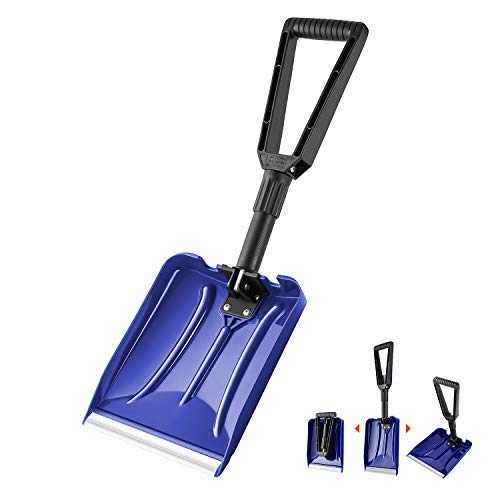 ORIENTOOLS Folding Snow Shovel with D-Grip Handle and Durable Aluminum Edge Blade, Emergency Snow Shovel for Car, Truck, Recreational Vehicle, etc.(Blade 9