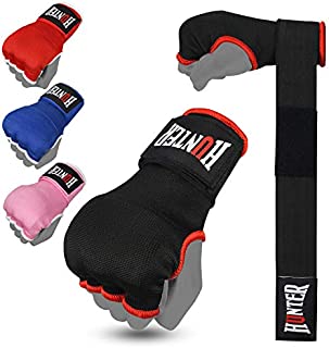 HUNTER Gel Padded Inner Gloves with Hand Wraps for Boxing (Set of 2) (Black, L/XL)