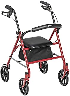 Drive Medical 10257RD-1 Four Wheel Rollator with Fold Up Removable Back Support, Red