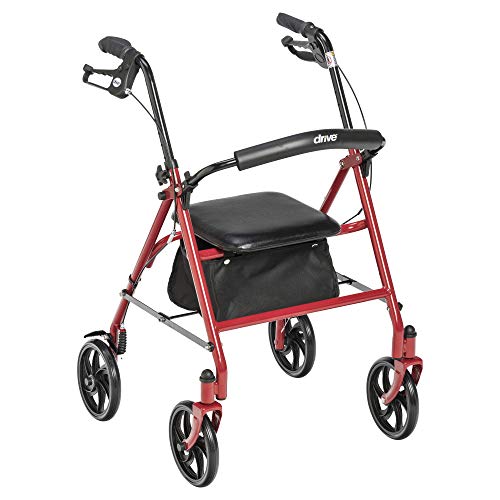 Drive Medical 10257RD-1 Four Wheel Rollator with Fold Up Removable Back Support, Red