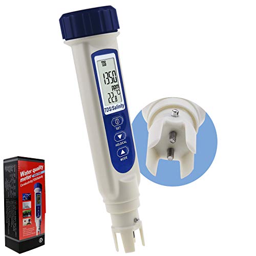 Pen Type Digital Salinity TDS Temperature Meter Probe Sensor Tester Monitor ATC Automatic Calibration for Water Quality Hydroponics Pond Pool Saltwater Aquarium Saltwater Seawater Drinking Water