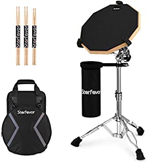 Starfavor Drum Practice Pad with Snare Drum Stand Set, 12-Inch Double Sided Silent Practice Pad Kit with Drum Sticks, Drumstick Holder, Carrying Bag, Black