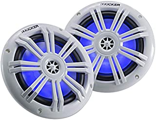 Kicker 45KM604WL 6.5 Inch 2 Way Coaxial Marine Light Up LED Boat Speakers, Pair, 4 Ohm, 150 Max Watts, Blue