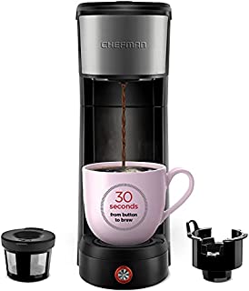 Chefman InstaCoffee Single Serve Coffee Maker Brewer, Compact 14 oz, Black/Stainless Steel, Mug Not Included