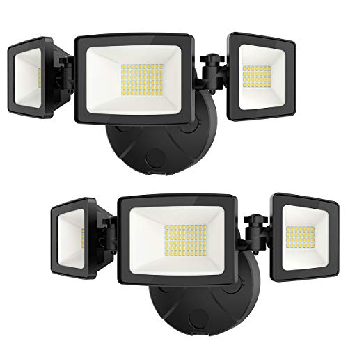 Onforu 2 Pack 50W LED Security Light, 5000LM Outdoor Flood Light Fixture with 3 Adjustable Heads, IP65 Waterproof, 5000K White Wall Mount Security Light for Eave, Exterior Garden, Porch