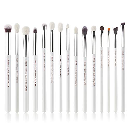 Jessup 15Pcs Pearl White/Silver Professional Makeup Brushes Set Make up Brush Tools kit Cosmetics Tools Eye Liner Shader Wood Handle Natural-synthetic Hair Brushes T237