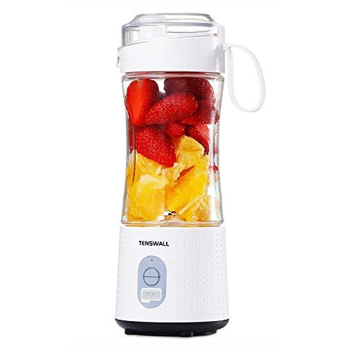 Tenswall Portable, Personal Size Smoothies and Shakes, Handheld Fruit Machine 13oz USB Rchargeable Juicer Cup, Ice Blender Mixer Home/Of, 380ML, White
