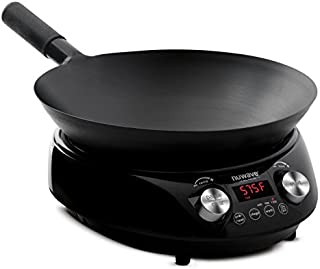 NUWAVE MOSAIC Induction Wok with 14-inch carbon steel wok with tempered glass lid; precision temperature control from 100F to 575F, Wattage control (600W, 900W & 1500W)