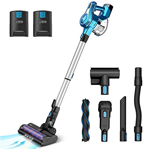 INSE Cordless Vacuum Cleaner with 2 Batteries, Up to 80min Runtime, Stick Handheld Vacume Super Powerful Lightweight Quiet Rechargeable for Hardwood Floor Carpet Pet Hair Car Bed - S6P