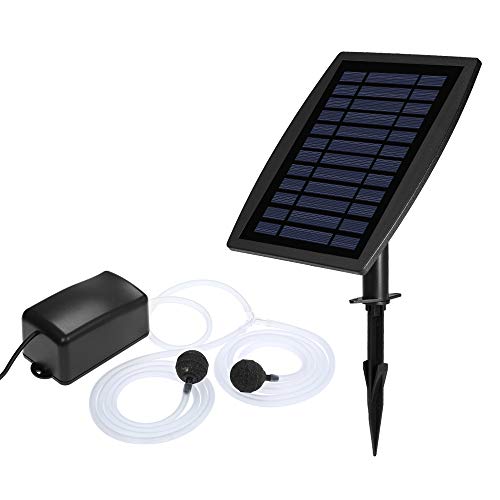 Solar Oxygen Air Fountain Pump, Solar Powered Watering Pump Kit with Aquarium Oxygen Pipe and Air Bubble Stone, Outdoor Oxygenator Aerator for Garden Fish Tank Pool Fishing Pond (2.5W)