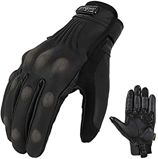 MADBIKE Motorcycle Gloves Waterproof Goatskin Leather Touchscreen Hard Knuckle for Men Women (Black,L)