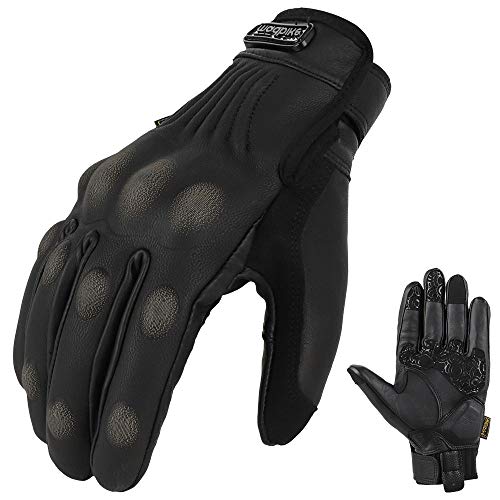 MADBIKE Motorcycle Gloves Waterproof Goatskin Leather Touchscreen Hard Knuckle for Men Women (Black,L)