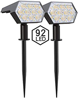 Solar Landscape Spotlights 92 LEDs,IP65 Waterproof 2-in-1 Wireless Outdoor Solar Powered Wall Lights,Wall Light Decorative Lighting Auto On/Off for Pathway Garden Patio Yard Driveway Pool,2 Pack White