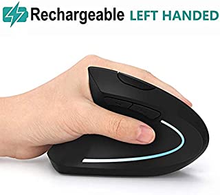 Left Handed Mouse, Lefty Ergonomic Wireless Mouse - Acedada Rechargeable 2.4G Left Hand Vertical Mice with Nano Receiver, 6 Buttons, Less Noise - Black