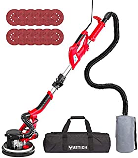 YATTICH Drywall Sander, 750W Electric Sander with 12 Pcs Sanding discs, 7 Variable Speed 800-1750 RPM Wall Sander with Extendable Handle, LED Light, Long Dust Hose, Storage Bag and Work Glove, YT-916