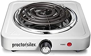 Proctor Silex Electric Single Burner Cooktop, Compact and Portable, Adjustable Temperature Hot Plate, 1200 Watts, White & Stainless (34106)