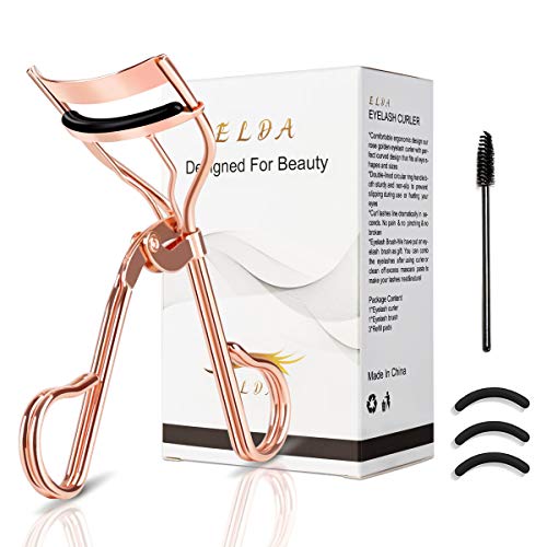 ELDA Eyelash Curler Golden Professional Lash Curler Set With Eyelash Brush & Refill Replacement Pads Lashes Curler No Pinching Eyelashes Curler Fits All Eye Shapes