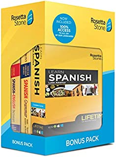 Rosetta Stone Learn Spanish Bonus Pack Bundle| Lifetime Online Access + Grammar Guide + Dictionary Book Set| PC/Mac Keycard