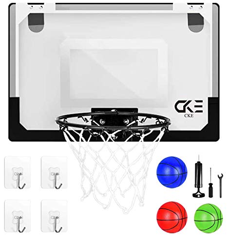 CKE Indoor Mini Basketball Hoop for Door Wall Living Room Office with 3 Balls 4 Non-Marking Hooks 15.7