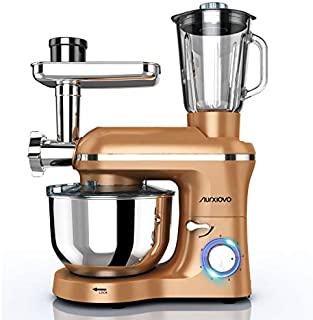 Nurxiovo 3 in 1 Home Mixer, 850W kitchen Stand Mixer with 6 Speed and Pulse, Food mixer with 6.5 QT Stainless Steel Bowl, Beater, Dough Hook, Whisk, Meat Grinder and Juice Extracter, Champagne Gold