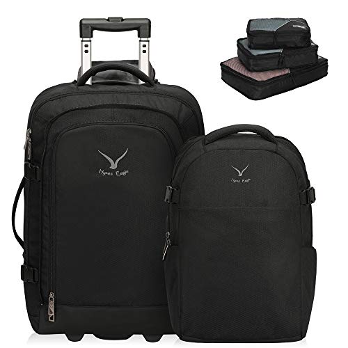 Hynes Eagle 2 in 1 Travel Backpack 22 Carry on Luggage 63L Rolling Wheeled Backpack with Packing Cubes 3pcs