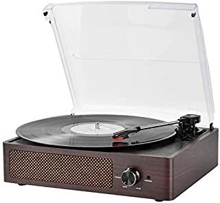 Bluetooth Record Player Belt-Driven 3-Speed Turntable, Vintage Vinyl Record Players Built-in Stereo Speakers, with Headphone Jack/ Aux Input/ RCA Line Out, Wooden (Brown)