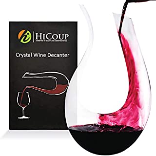 Wine Decanter by HiCoup  100% Lead-Free Crystal Glass, Hand-Blown Red Wine Decanter / Carafe, Provides Intense Aerating in a Stunning U Shape Design